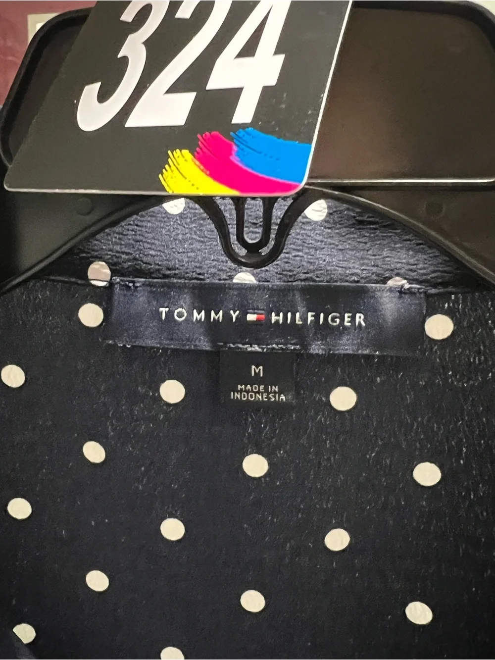 NWOT Tommy Hilfiger Navy Short Sleeve Polka Dot Button-Down Shirt Medium #324